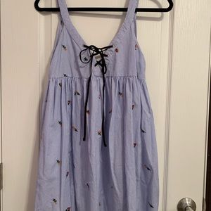 Zara Blue Stripe/floral embroidered Dress